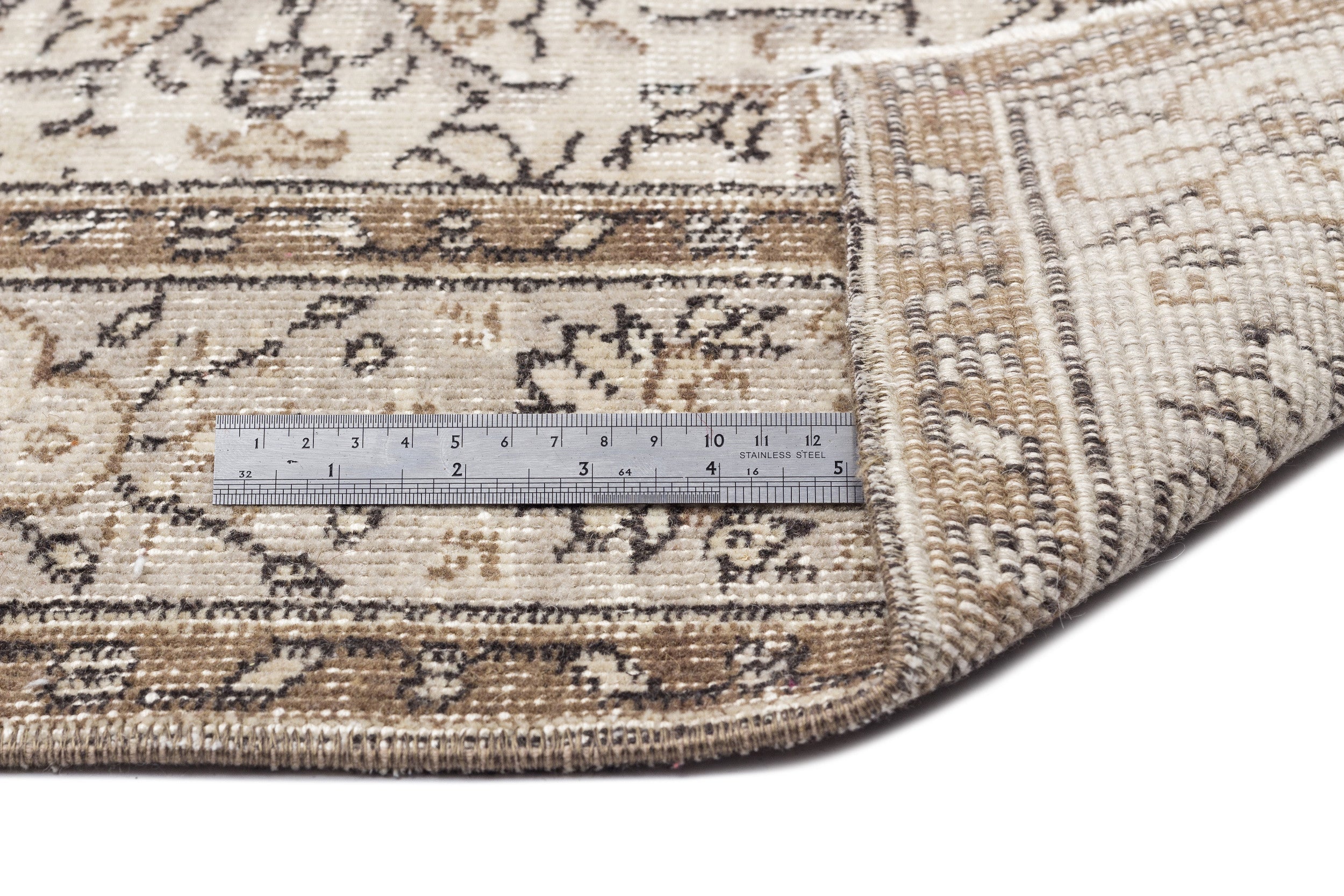 Atina Beige Vintage Wool Handmade Area Rug 5'9" x 9'3"