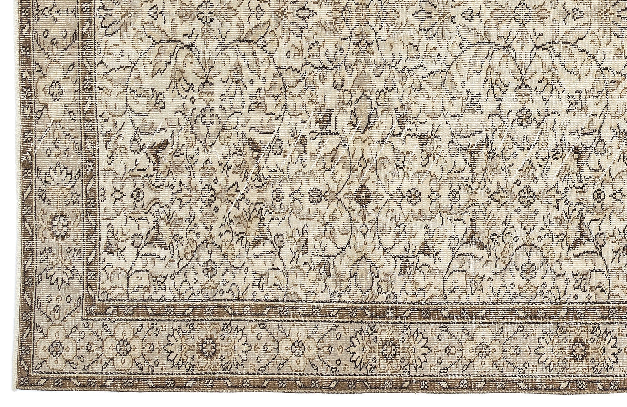 Atina Beige Vintage Wool Handmade Area Rug 5'9" x 9'3"