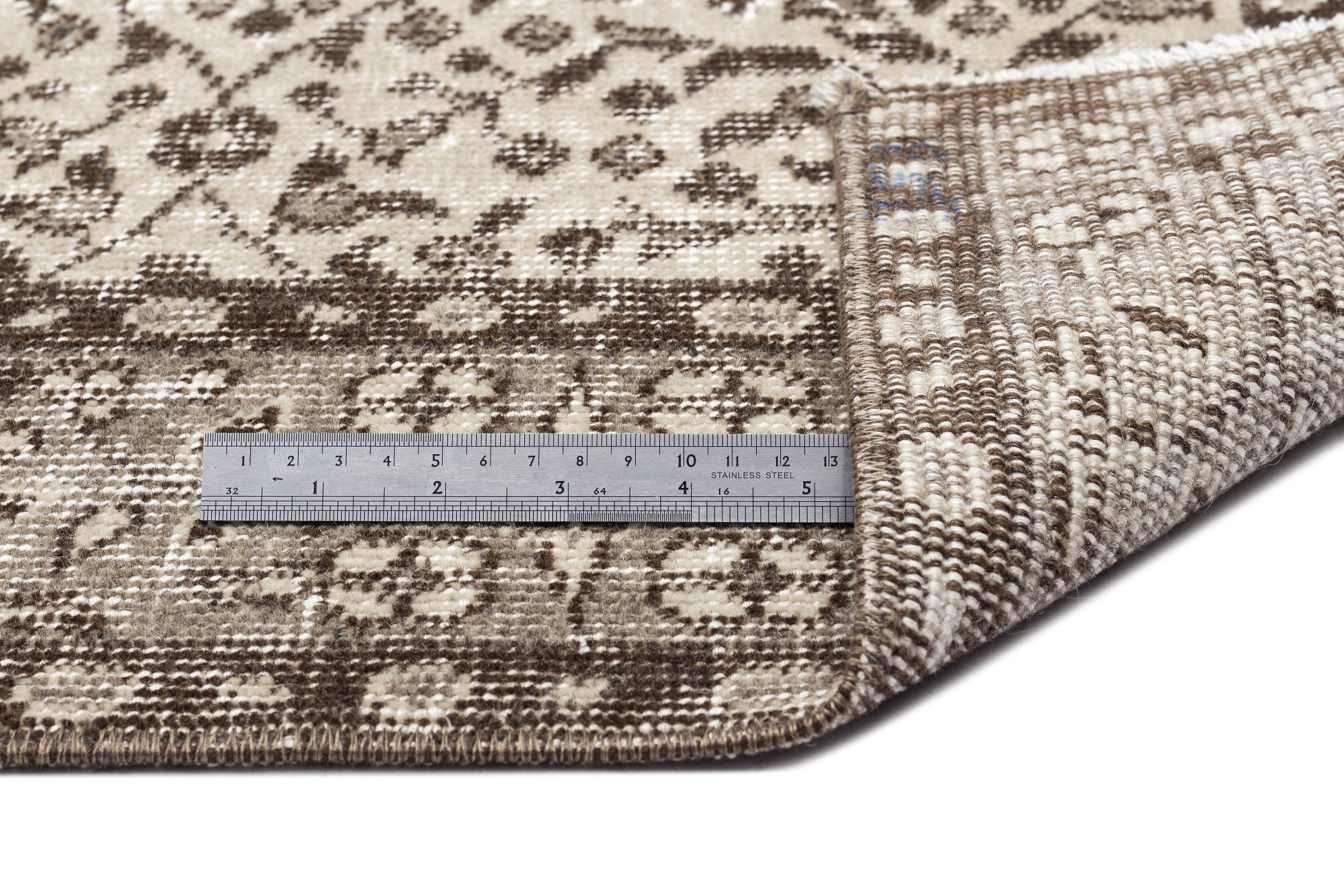 Atina Beige Vintage Wool Handmade Area Rug 5'5" x 9'1"