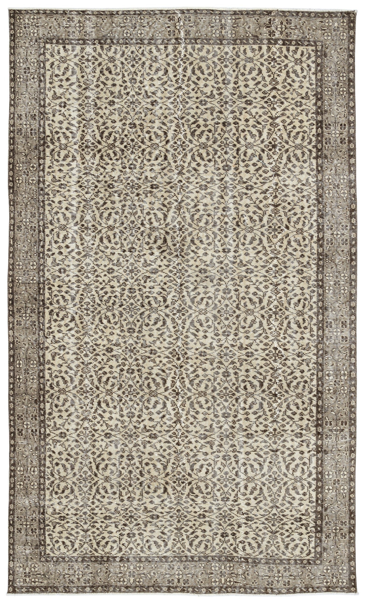 Atina Beige Vintage Wool Handmade Area Rug 5'5" x 9'1"