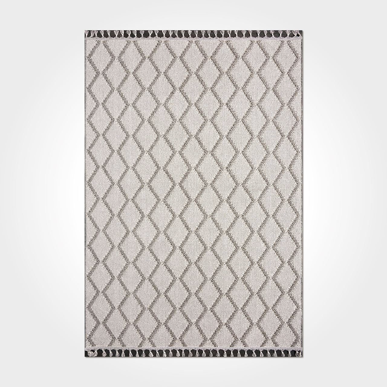 Grey Geometric Area Rug – Machine Made Polyester Rug with Durable Loop Pile