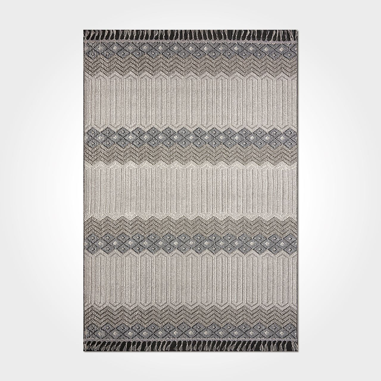 Machine Made Area Rug – Grey Geometric Polyester Carpet With Durable Loop Pile