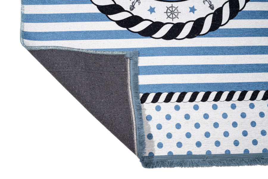 Kids Cotton Rug – Blue Digital Print Chenille Carpet for Children's Room Decor