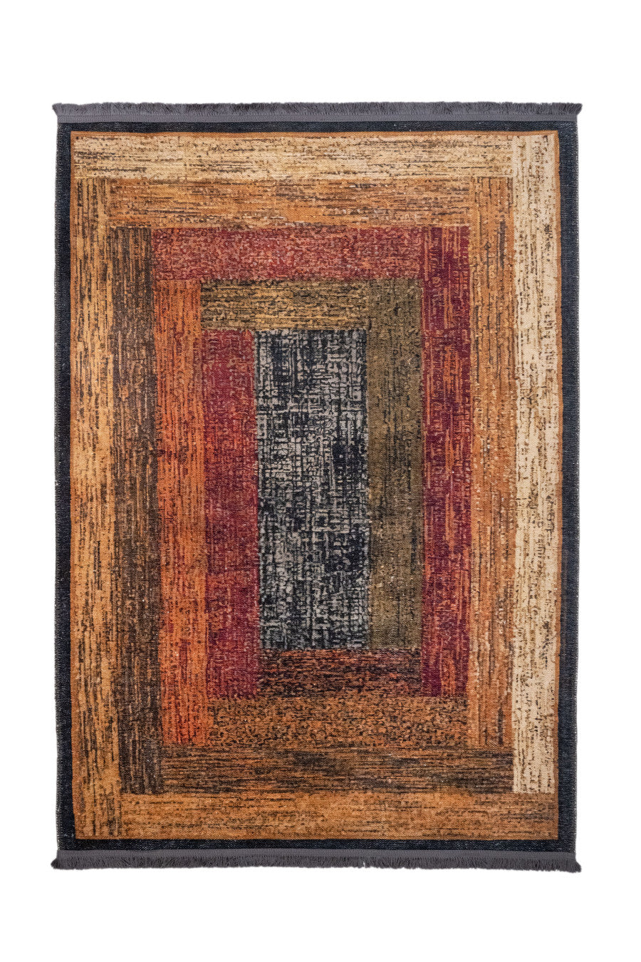 Orange Area Rug - Bergen Frame Design Digital Print Cotton Chenille Carpet