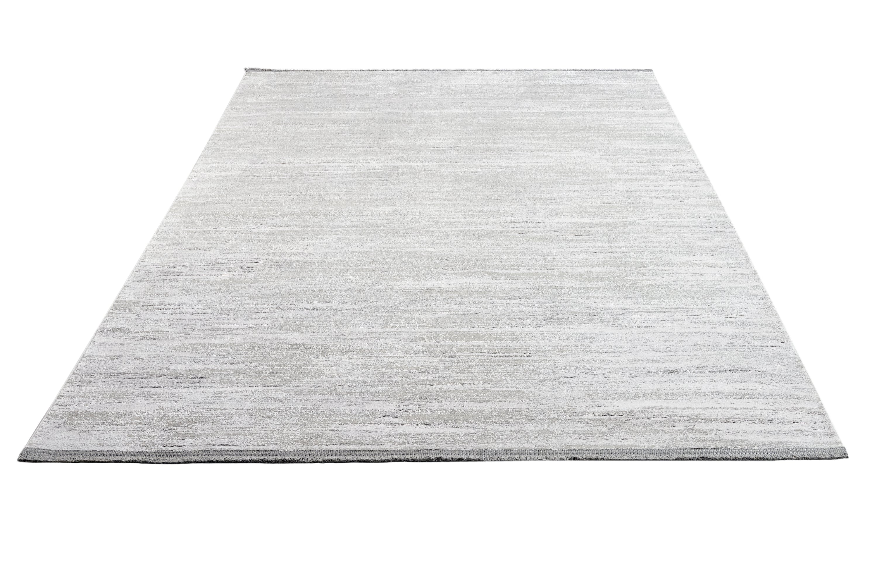Modern Grey Area Rug – Durable Machine Made Acrylic Carpet with Fringed Edges