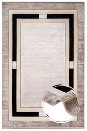 Viscose Area Rug - Machine Made Beige Frame Carpet With Fringed Edges