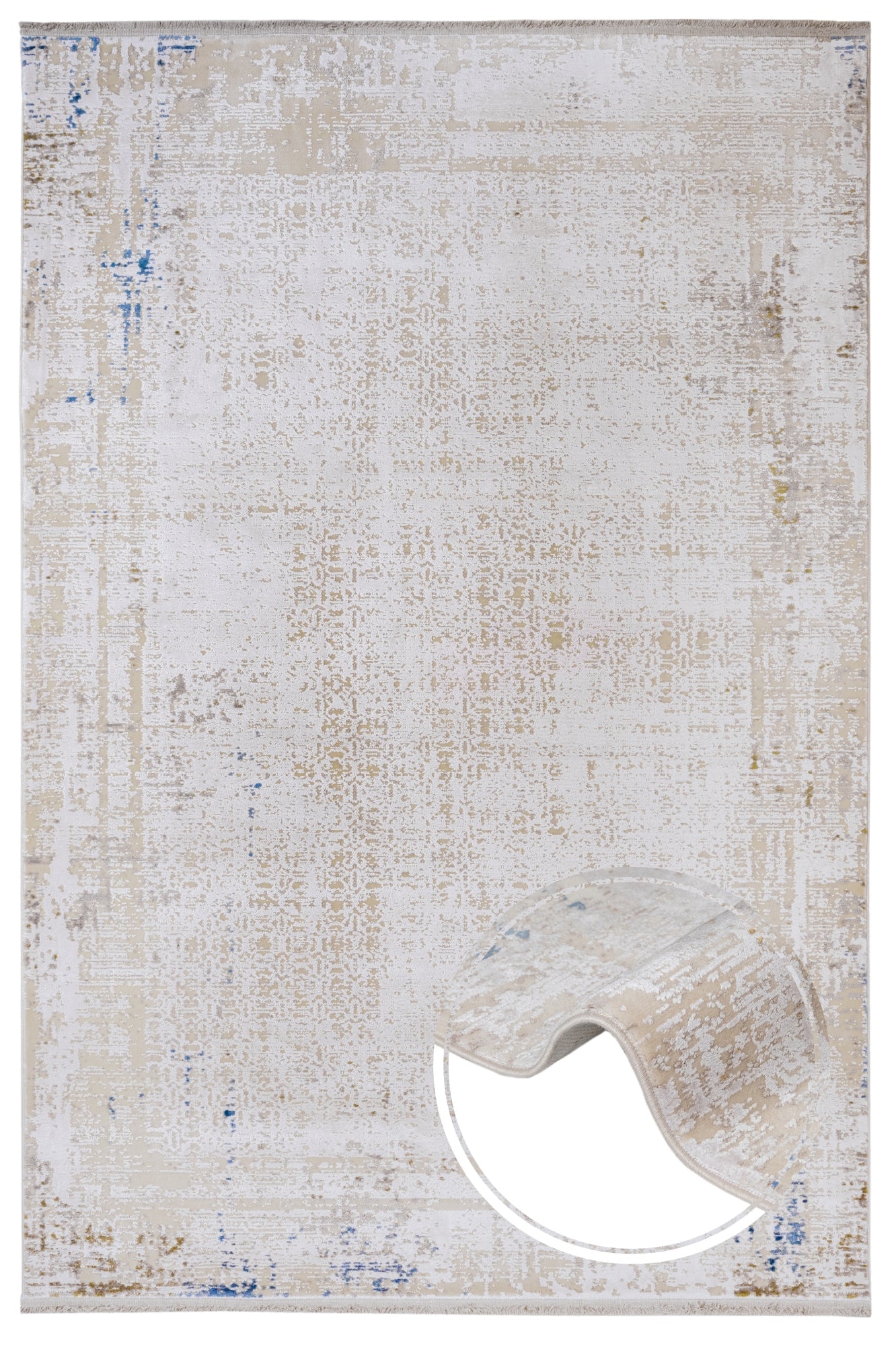 Modern Viscose Area Rug – Cream Machine Made Rug with Fringed Edge