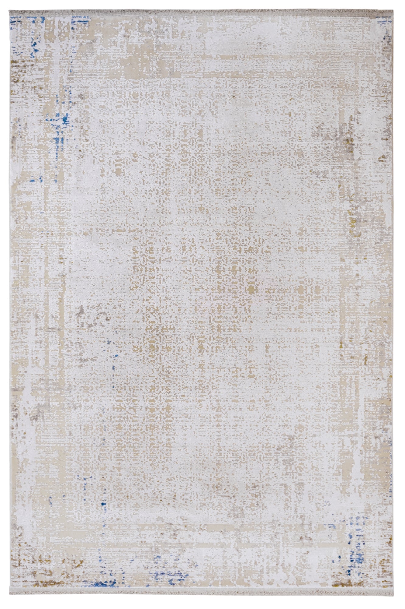 Modern Viscose Area Rug – Cream Machine Made Rug with Fringed Edge