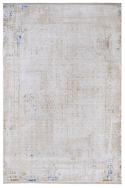 Modern Viscose Area Rug – Cream Machine Made Rug with Fringed Edge