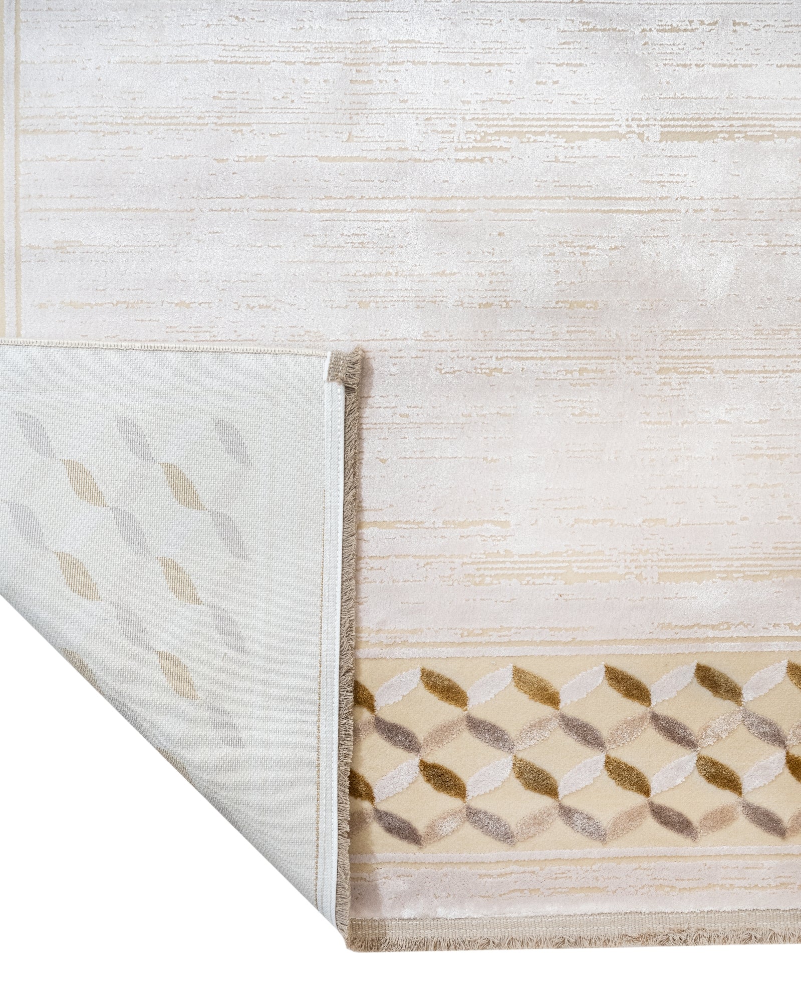 Viscose Area Rug – Machine Made Cream Frame Carpet With Fringed Edges