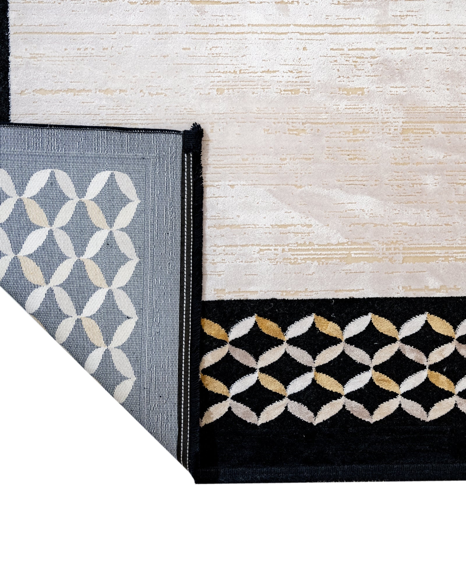 Viscose Area Rug – Black Frame Machine Made Rug with Fringed Edge for Living Room