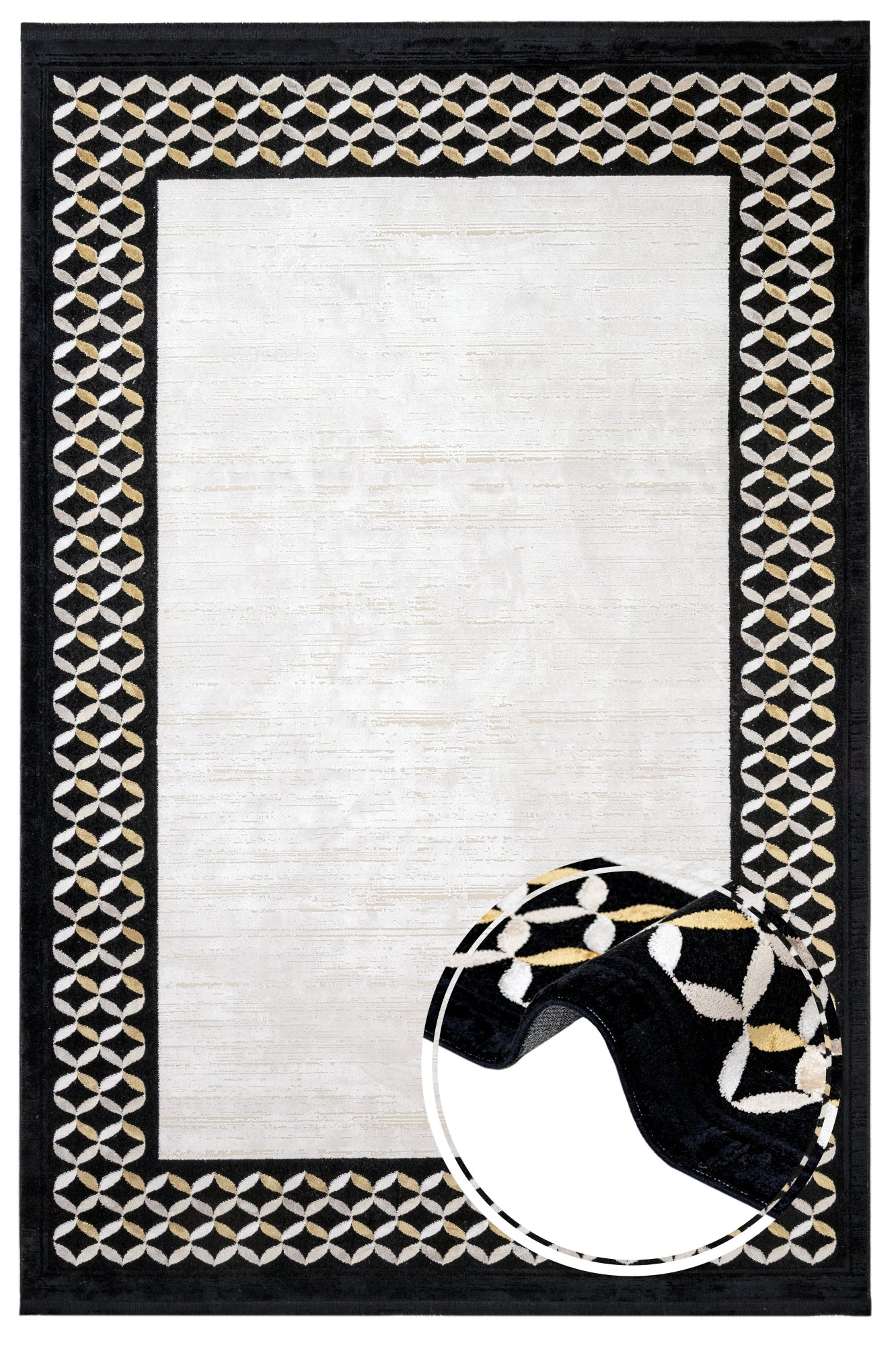 Viscose Area Rug – Black Frame Machine Made Rug with Fringed Edge for Living Room