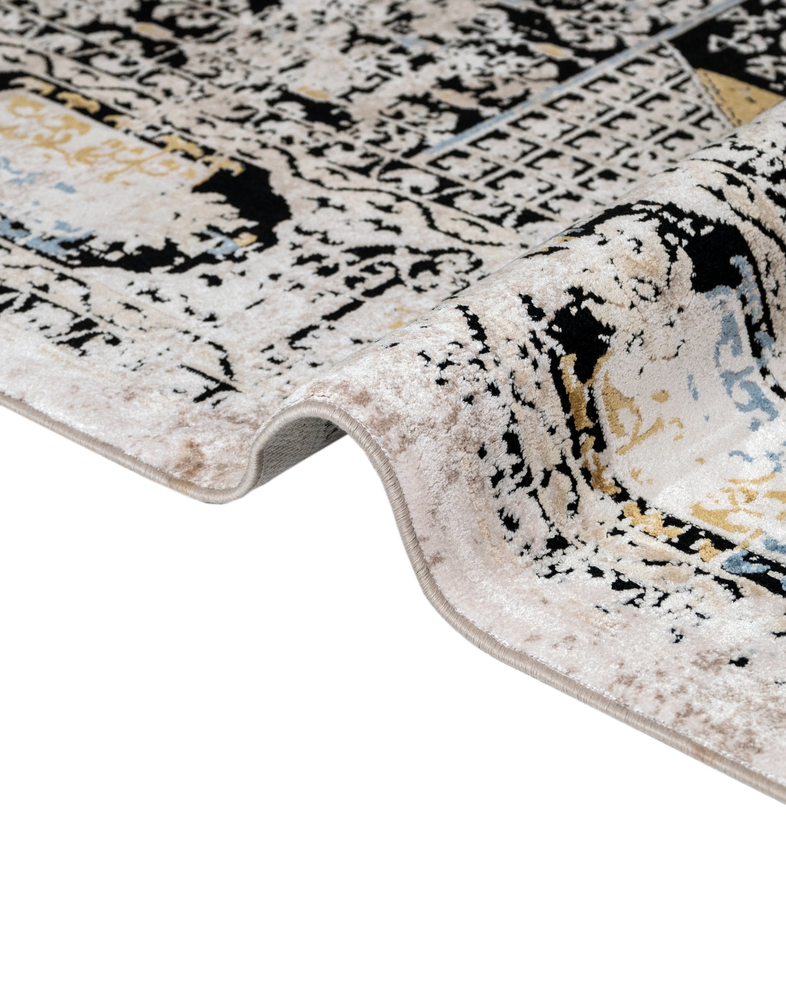 Vintage Viscose Area Rug – Black Machine Made Rug with Fringed Edge Carpet
