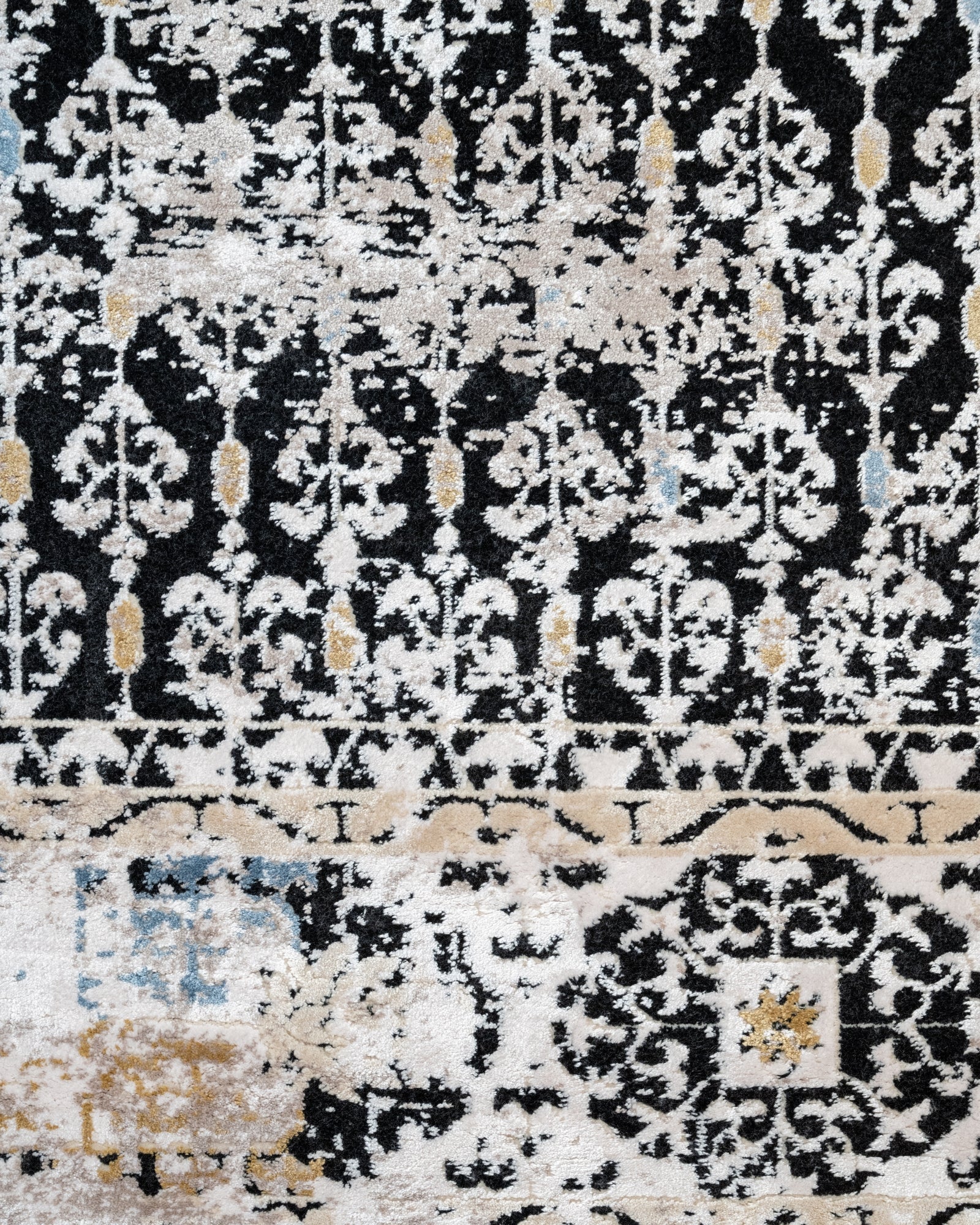 Vintage Viscose Area Rug – Black Machine Made Rug with Fringed Edge Carpet