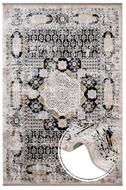 Vintage Viscose Area Rug – Black Machine Made Rug with Fringed Edge Carpet
