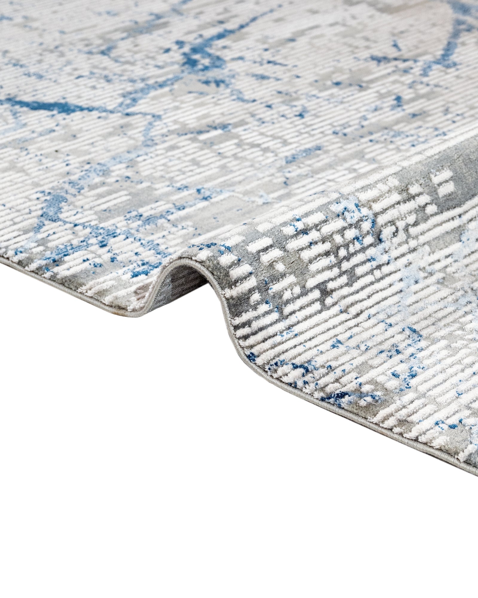 Modern Area Rug - Blue Machine Made Rug with Fringed Edges for Living Room