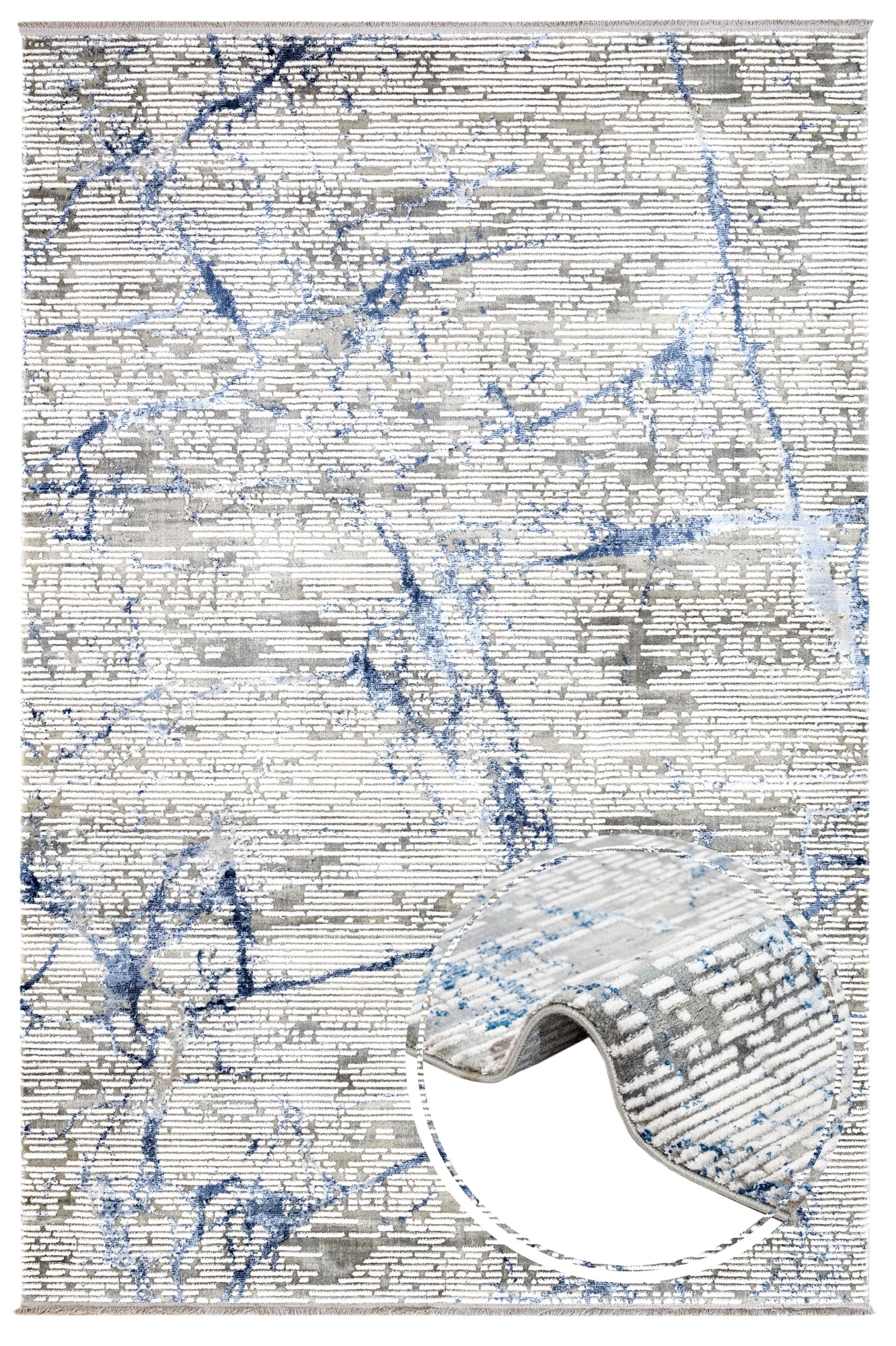 Modern Area Rug - Blue Machine Made Rug with Fringed Edges for Living Room
