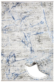 Modern Area Rug - Blue Machine Made Rug with Fringed Edges for Living Room