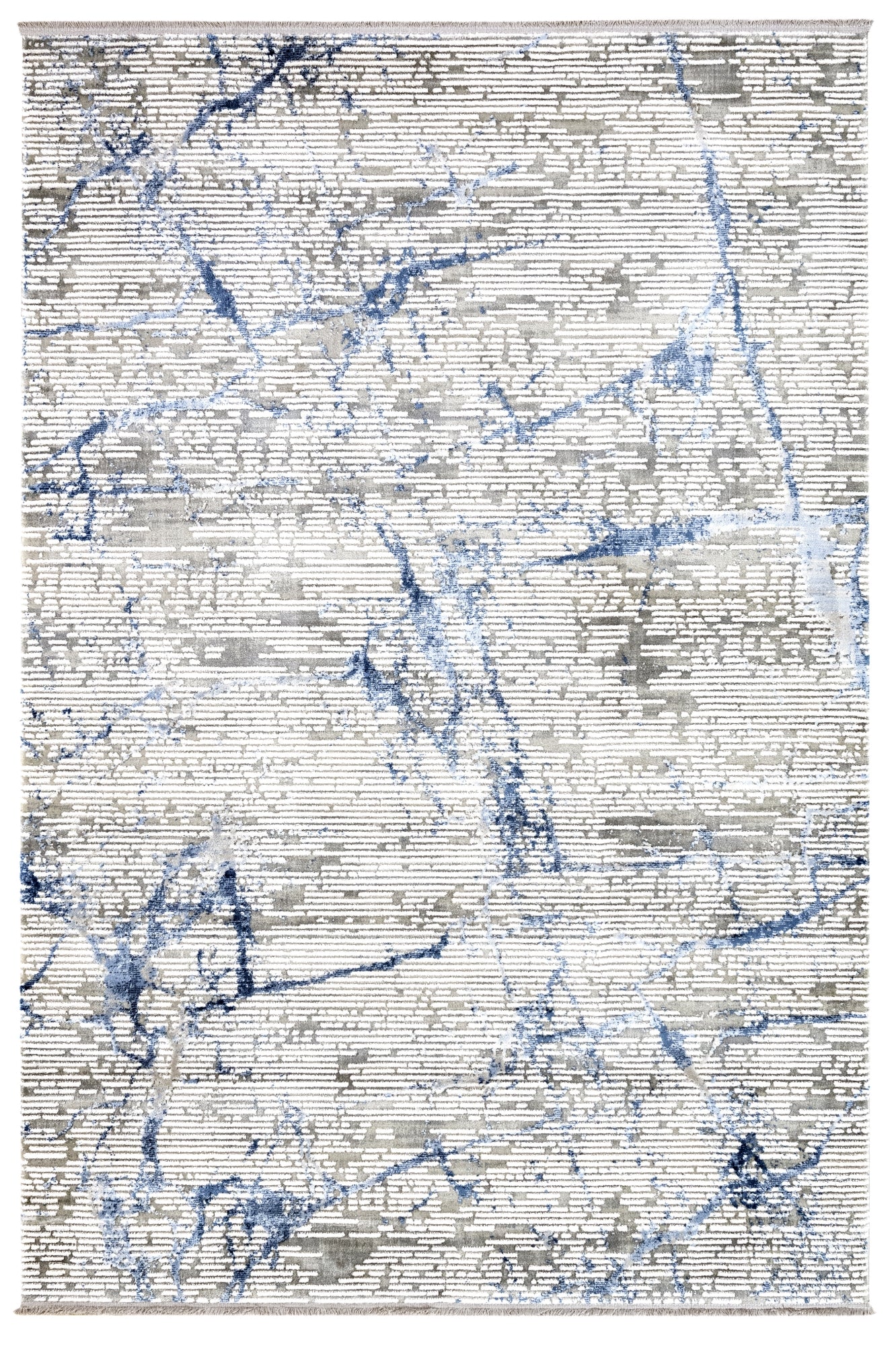 Modern Area Rug - Blue Machine Made Rug with Fringed Edges for Living Room