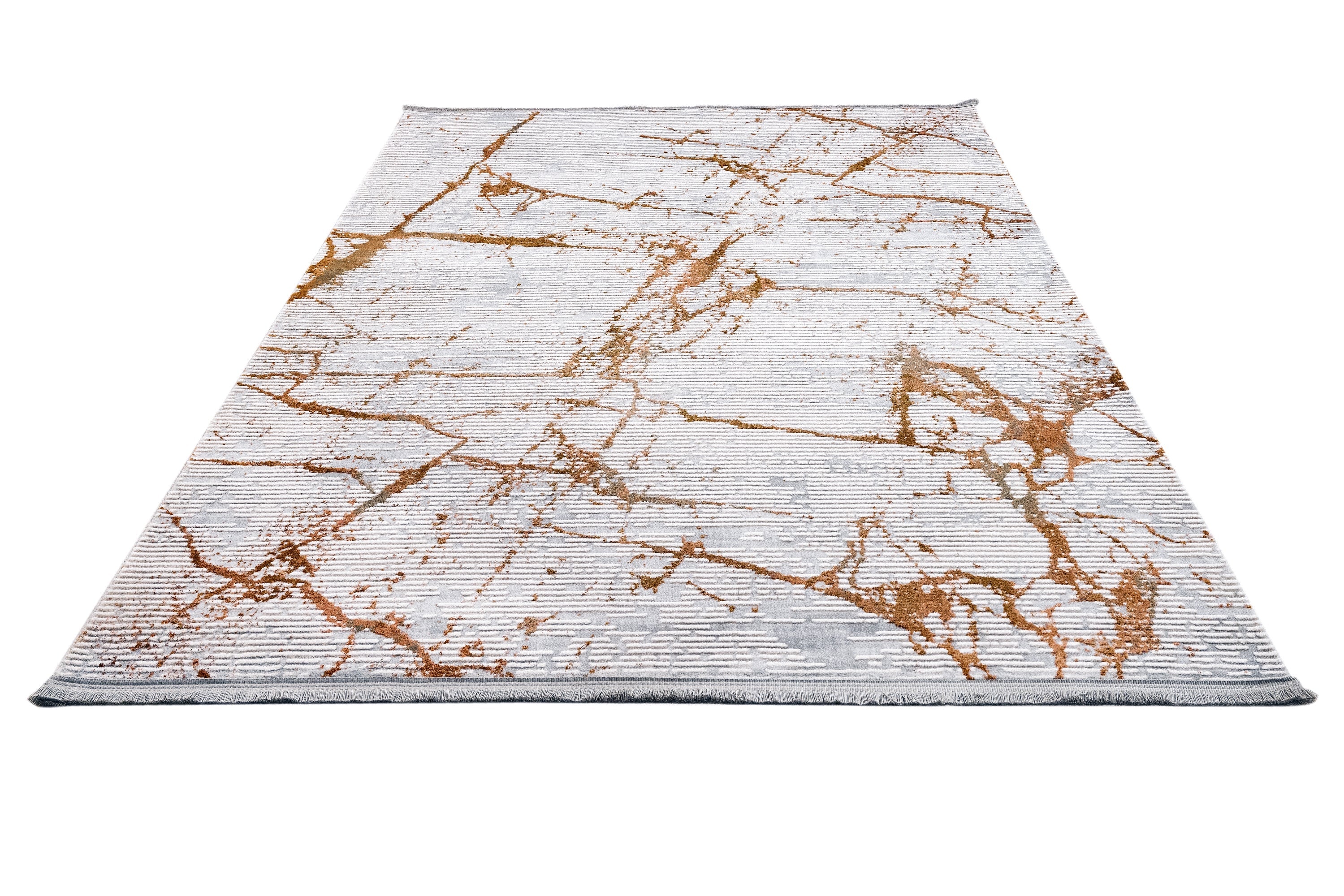 Modern Area Rug – Copper Machine Made Rug With Fringed Edges | Durable Acrylic Floor Carpet