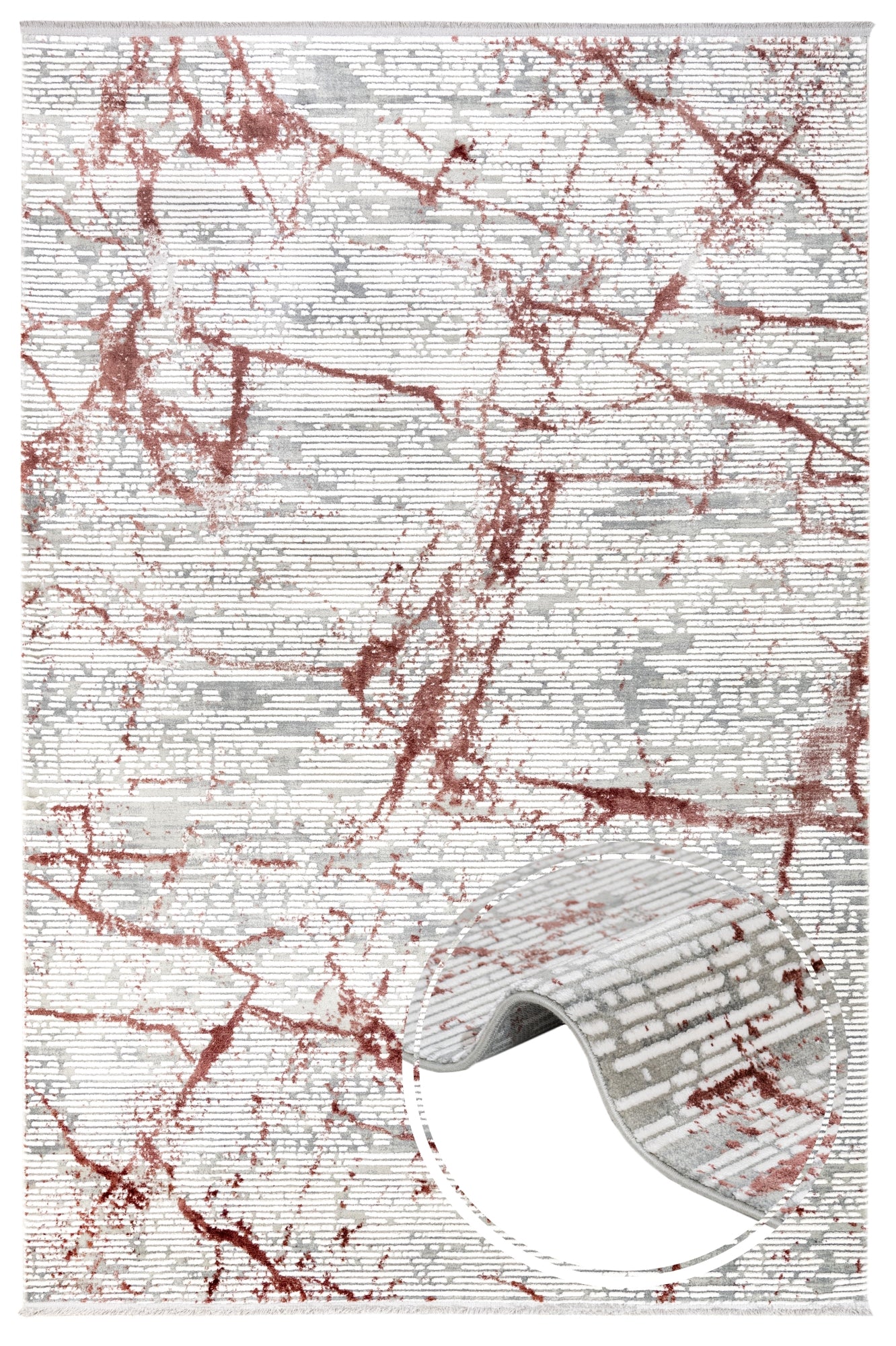 Modern Area Rug – Burgundy Machine Made Rug With Fringed Edges For Living Room