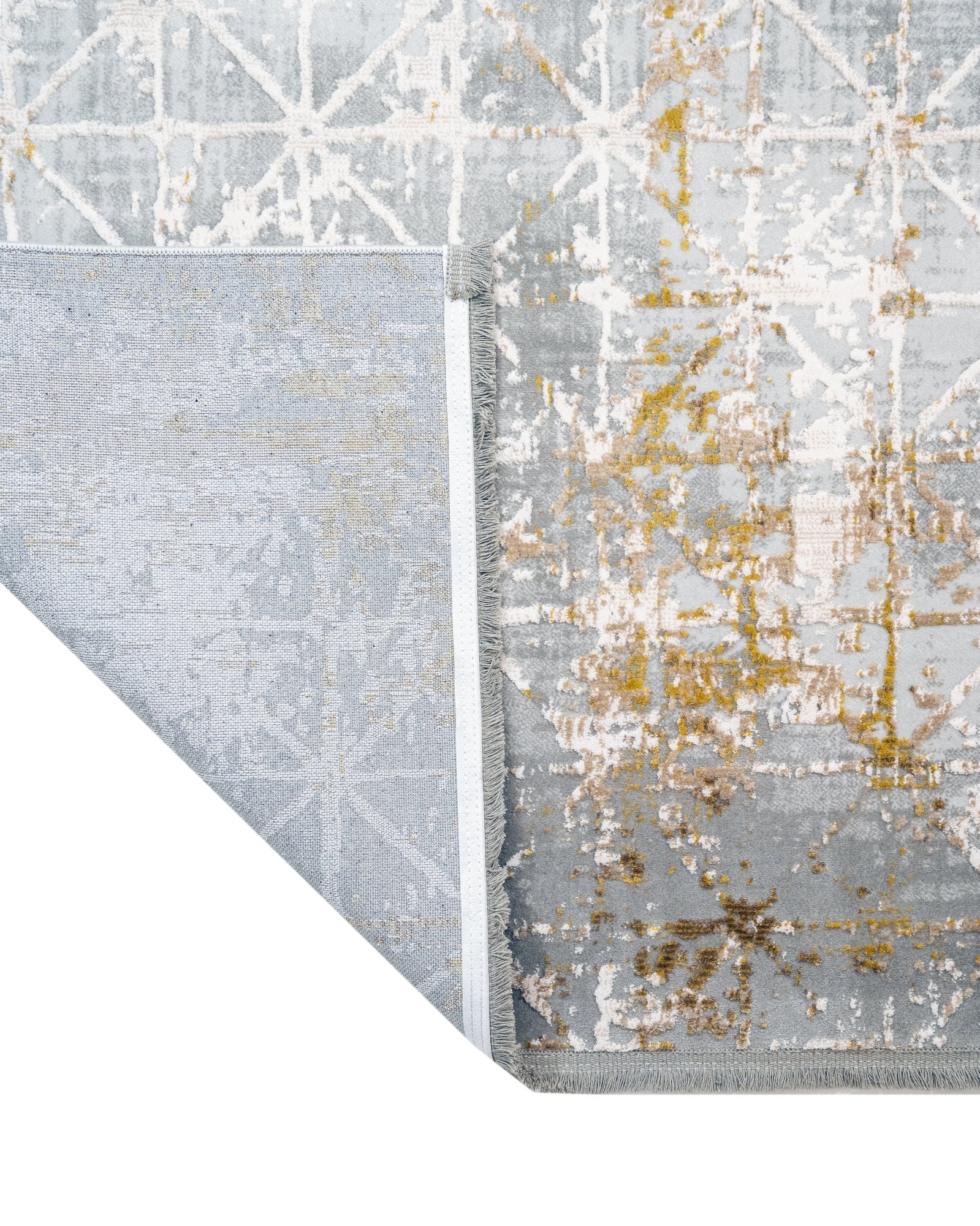 Geometric Area Rug - Machine Made Brown Acrylic Floor Rug with Fringed Edges