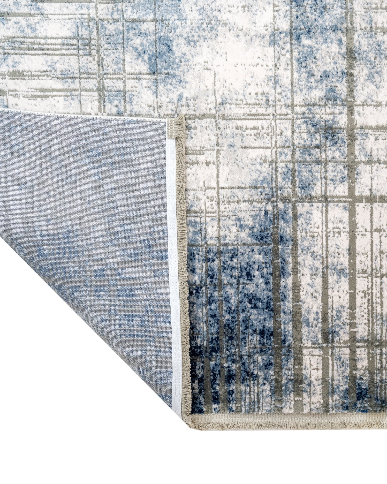 Modern Area Rug – Machine Made Blue Acrylic Floor Rug with Fringed Edges