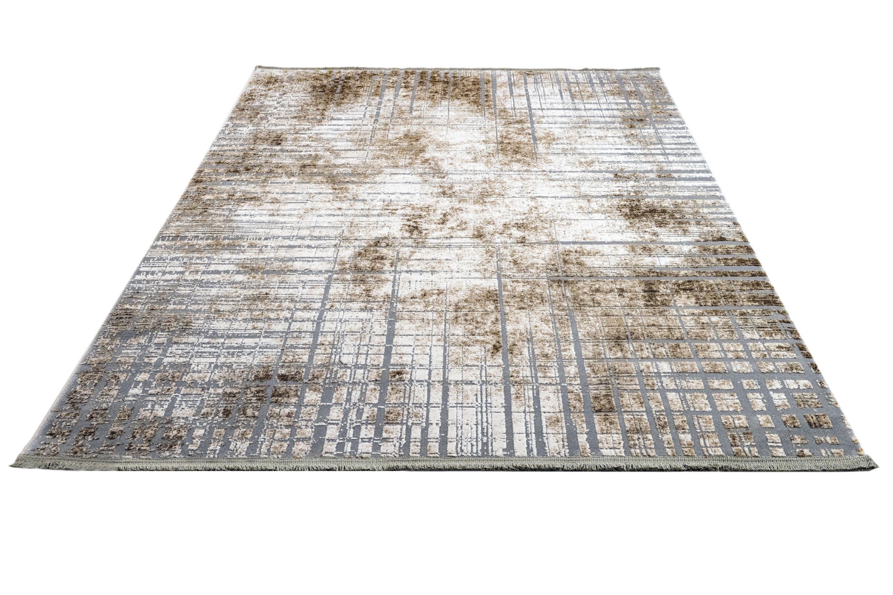Modern Area Rug – Machine Made Acrylic Flax Flower Carpet with Fringed Edges