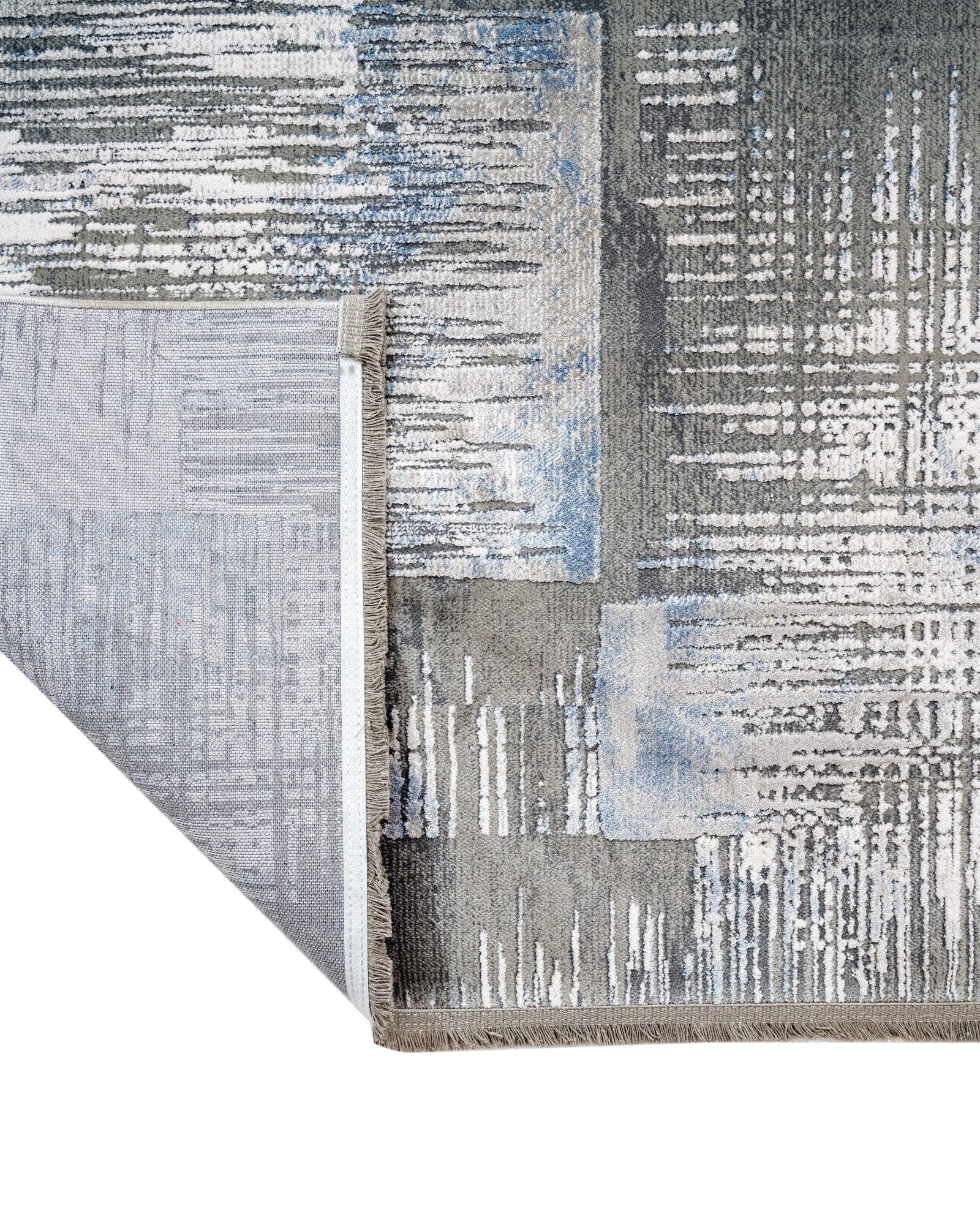 Modern Blue Area Rug – Machine Made Acrylic Carpet with Fringed Edges