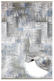 Modern Blue Area Rug – Machine Made Acrylic Carpet with Fringed Edges