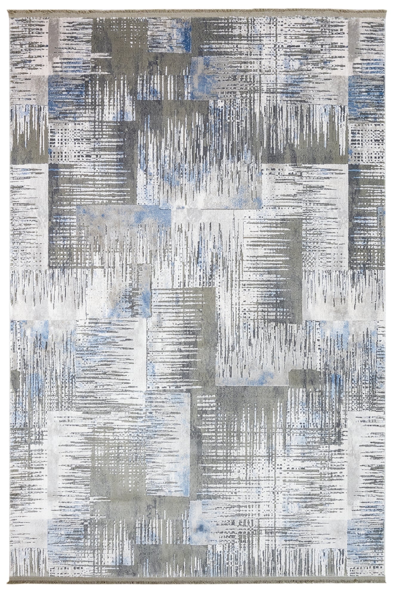Modern Blue Area Rug – Machine Made Acrylic Carpet with Fringed Edges