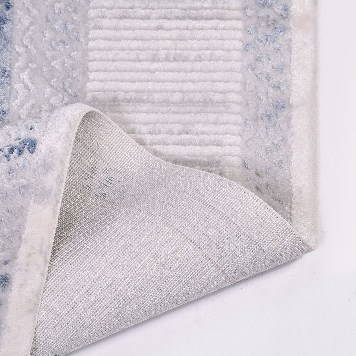 Grey Cotton Area Rug - Machine Made Frame Design Rug | Washable Non Slip Floor Carpet
