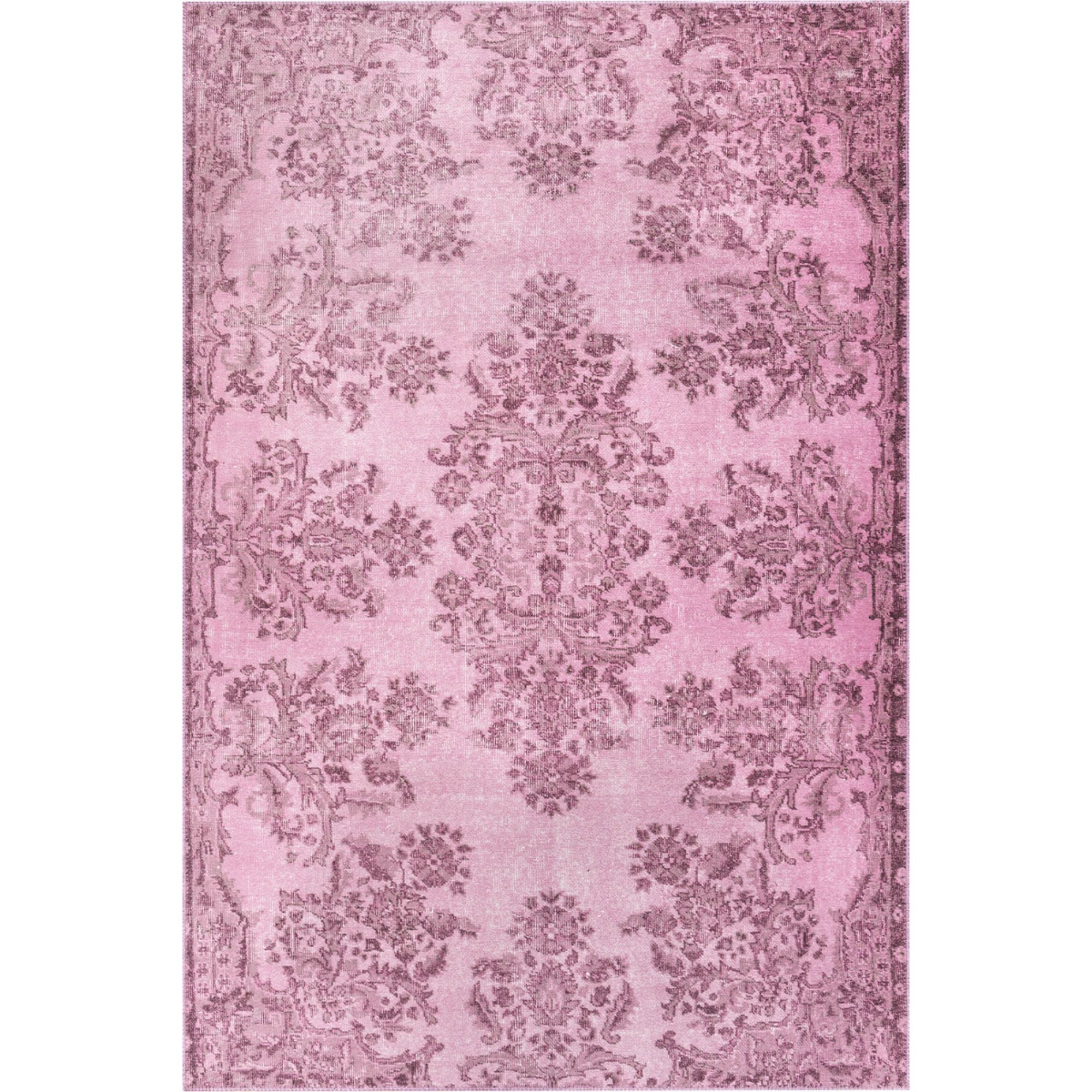 Pink Vintage Area Rug - Washable Non Slip Cotton Microfiber Carpet for Living Room