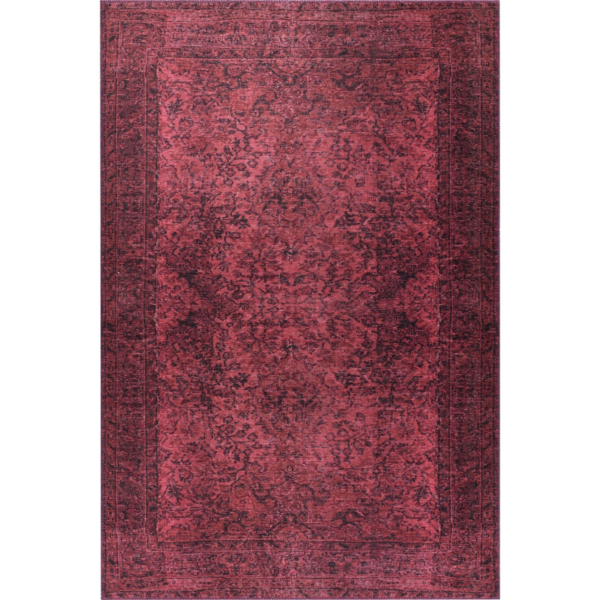 Vintage Cotton Area Rug - Washable Non Slip Red Soft Microfiber Rug for Living Room
