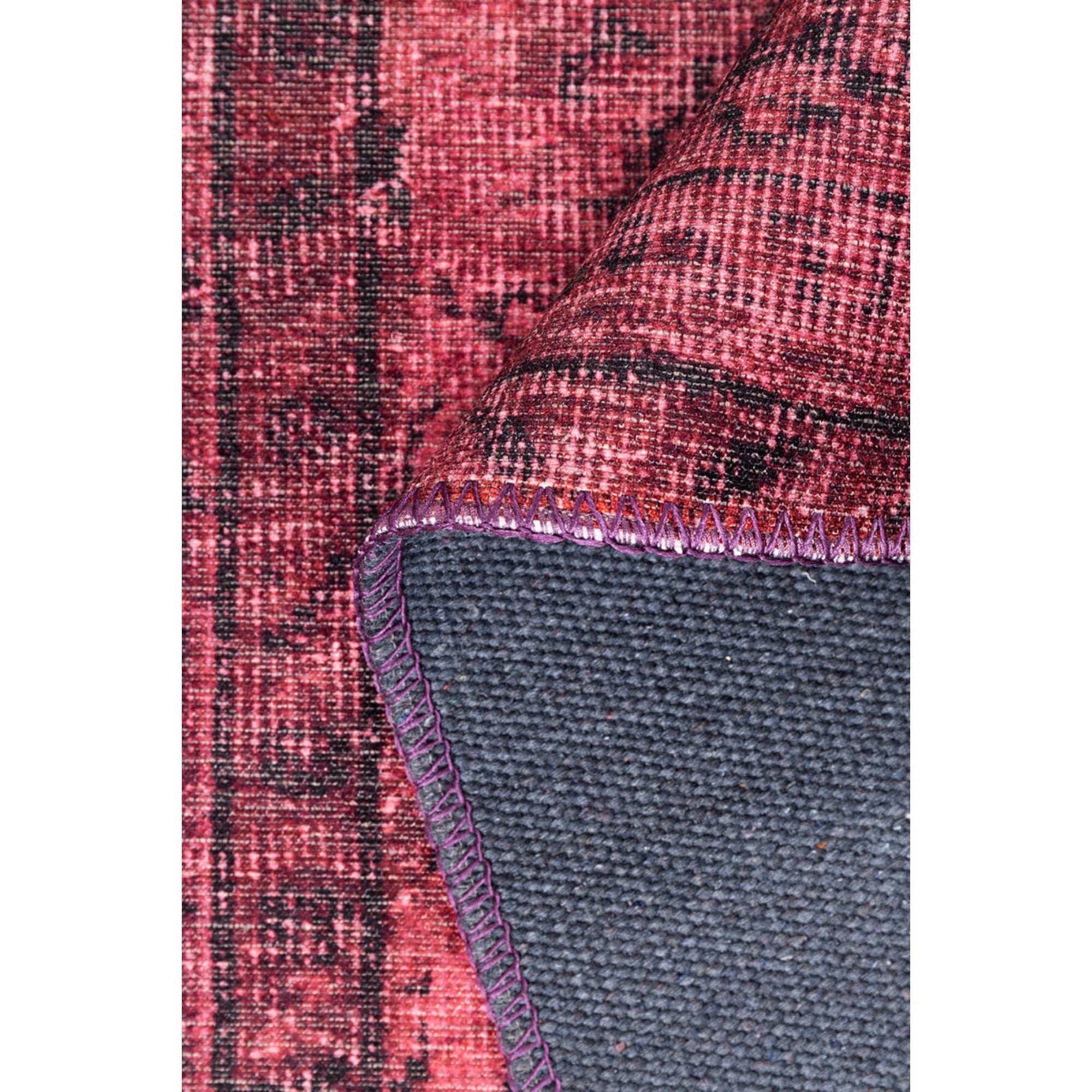 Vintage Cotton Area Rug - Washable Non Slip Red Soft Microfiber Rug for Living Room