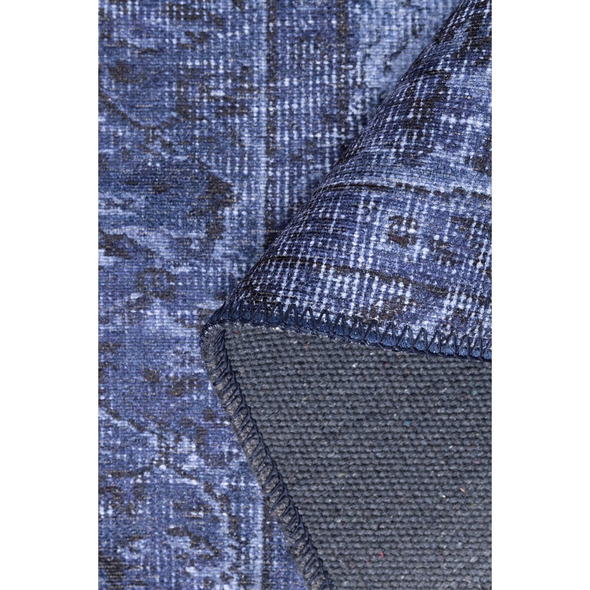 Vintage Cotton Area Rug – Washable Non Slip Navy Blue Soft Microfiber Carpet