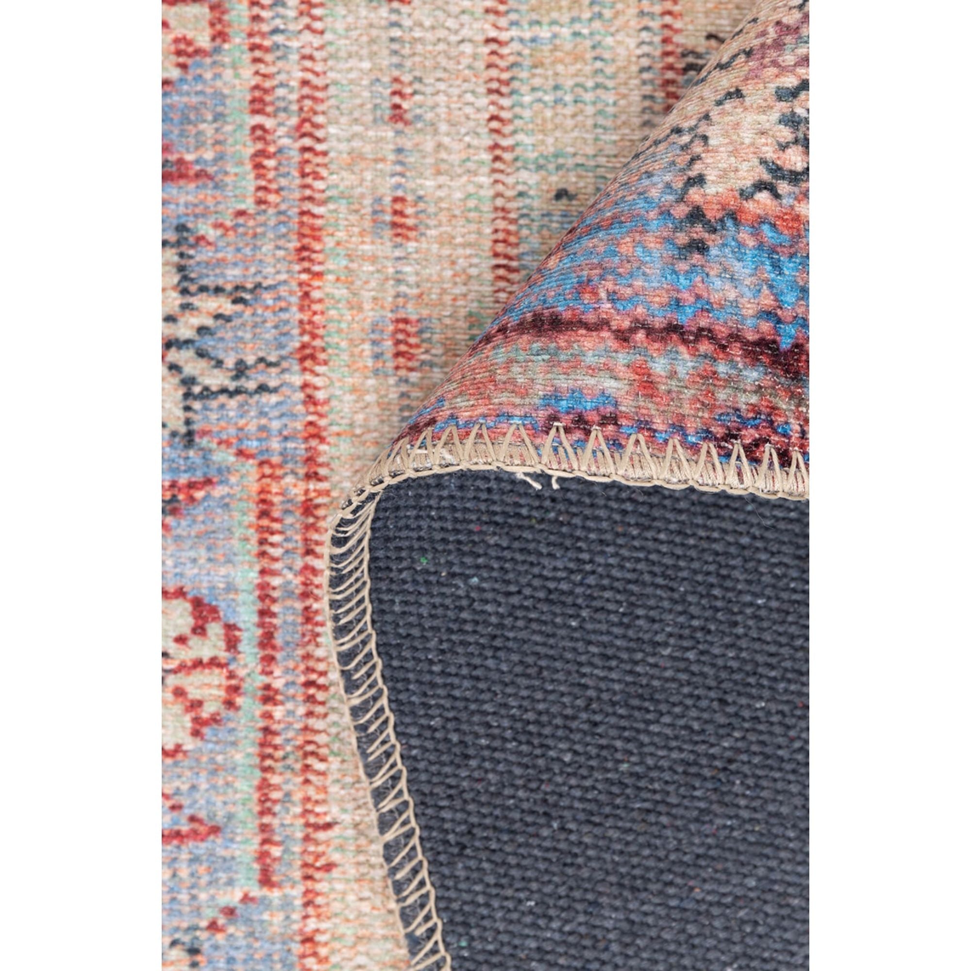 Digital Print Area Rug – Washable Non Slip Orange Medallion Cotton Carpet