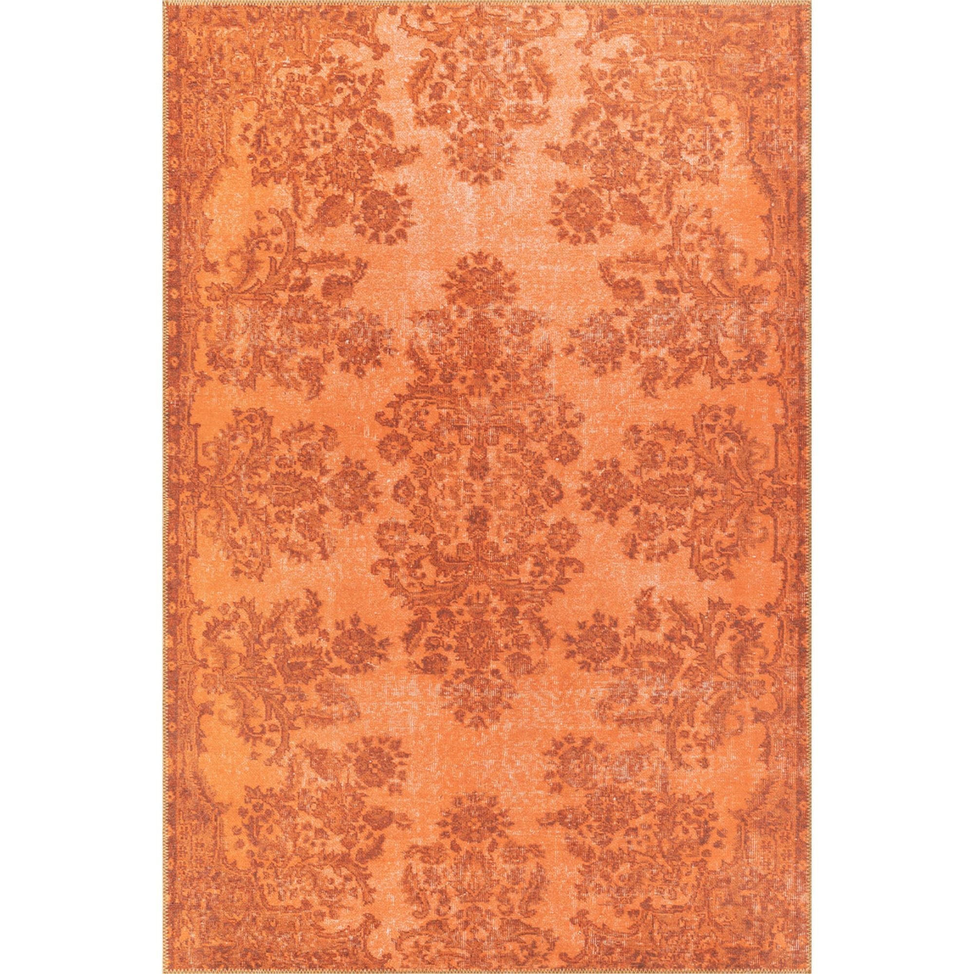 Digital Print Area Rug – Orange Medallion Cotton Carpet | Soft, Dust Resistant, Washable