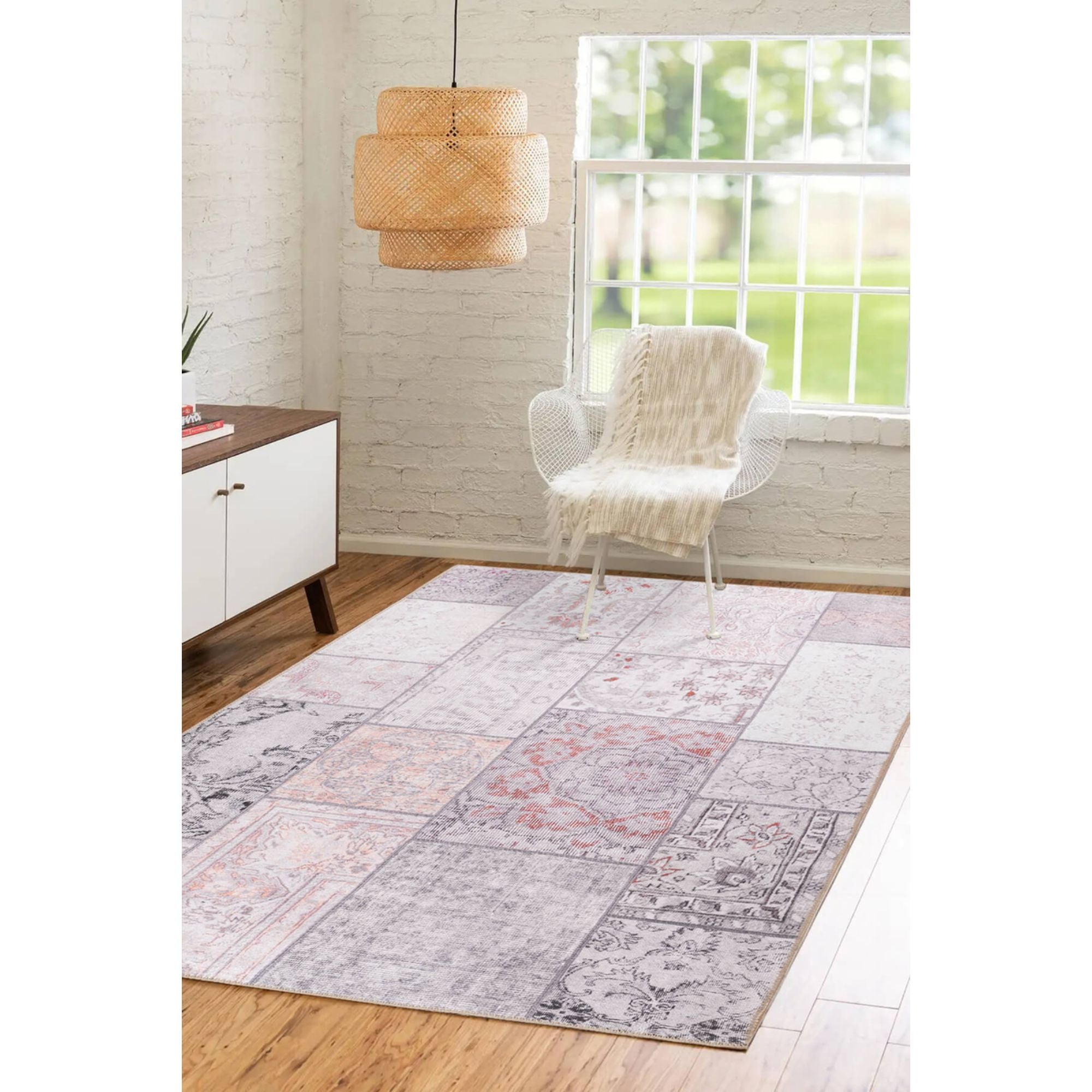 Pink Patchwork Area Rug – Washable Non Slip Cotton Soft Microfiber Carpet