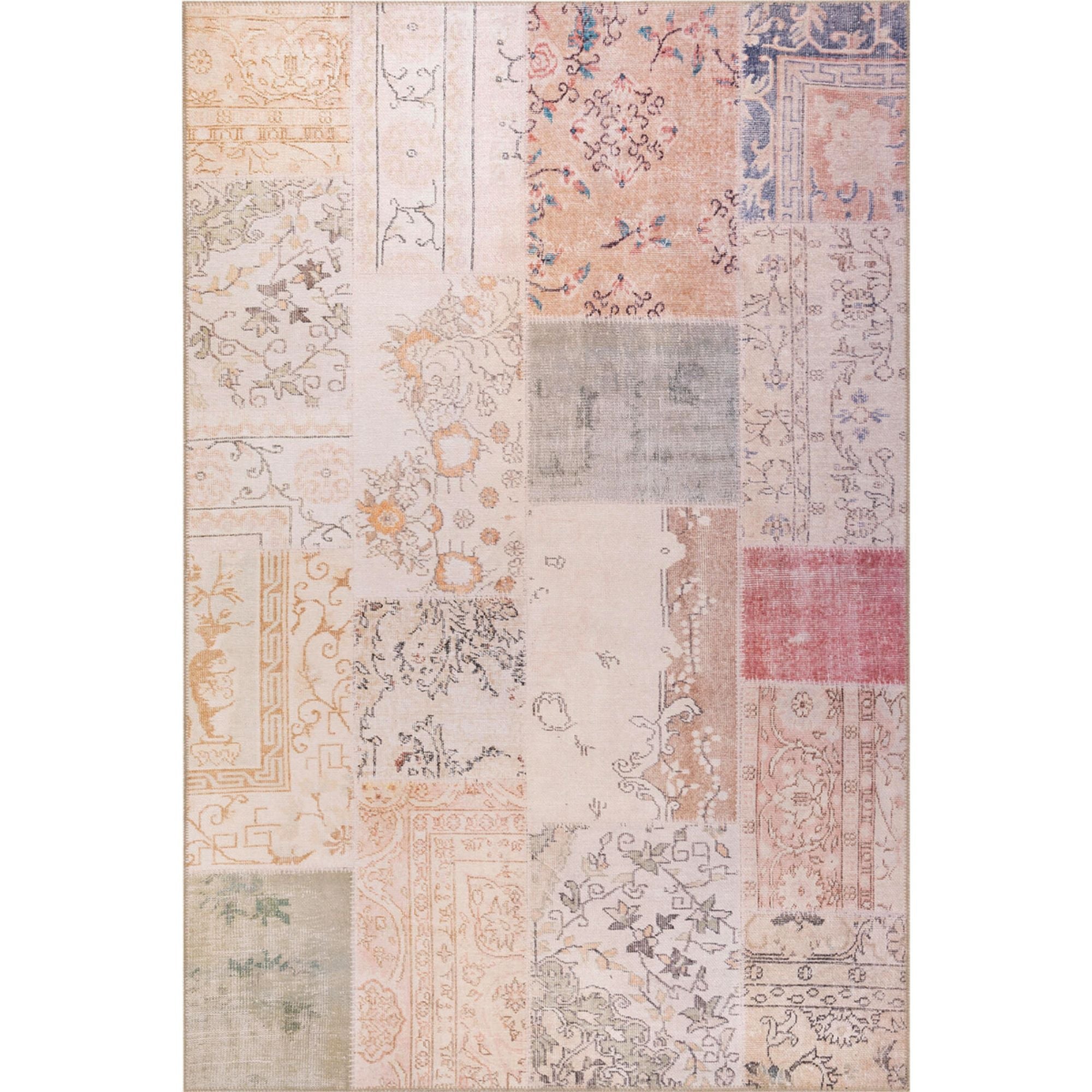 Patchwork Area Rug – Washable Non Slip Cotton Microfiber Carpet | Cream Style