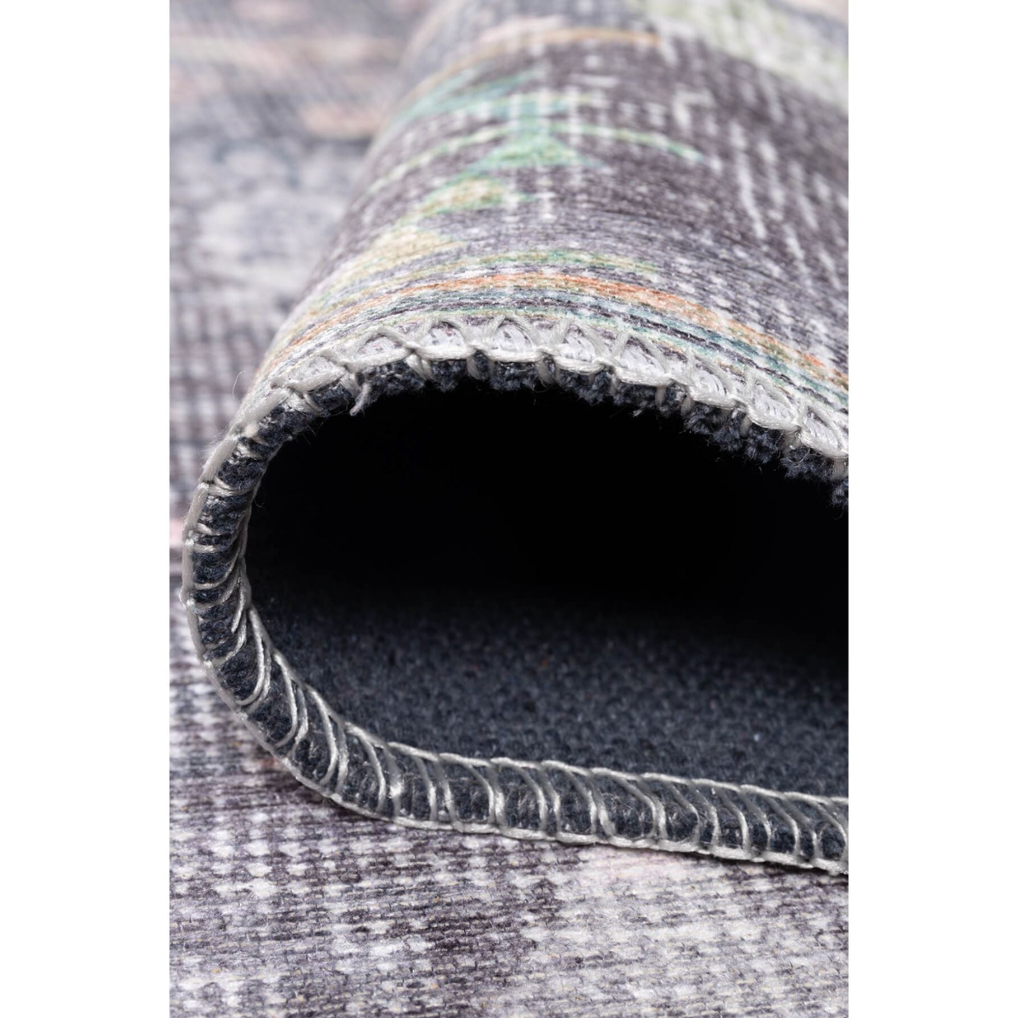 Grey Floral Area Rug – Washable Non Slip Cotton Carpet | Soft Microfiber, Dust Resistant