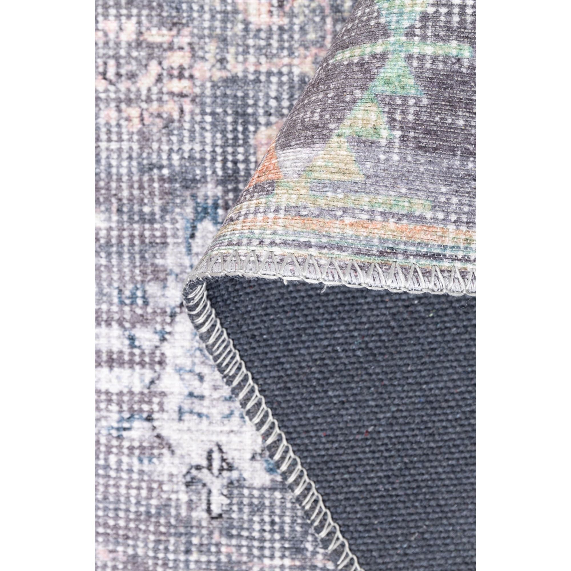 Grey Floral Area Rug – Washable Non Slip Cotton Carpet | Soft Microfiber, Dust Resistant