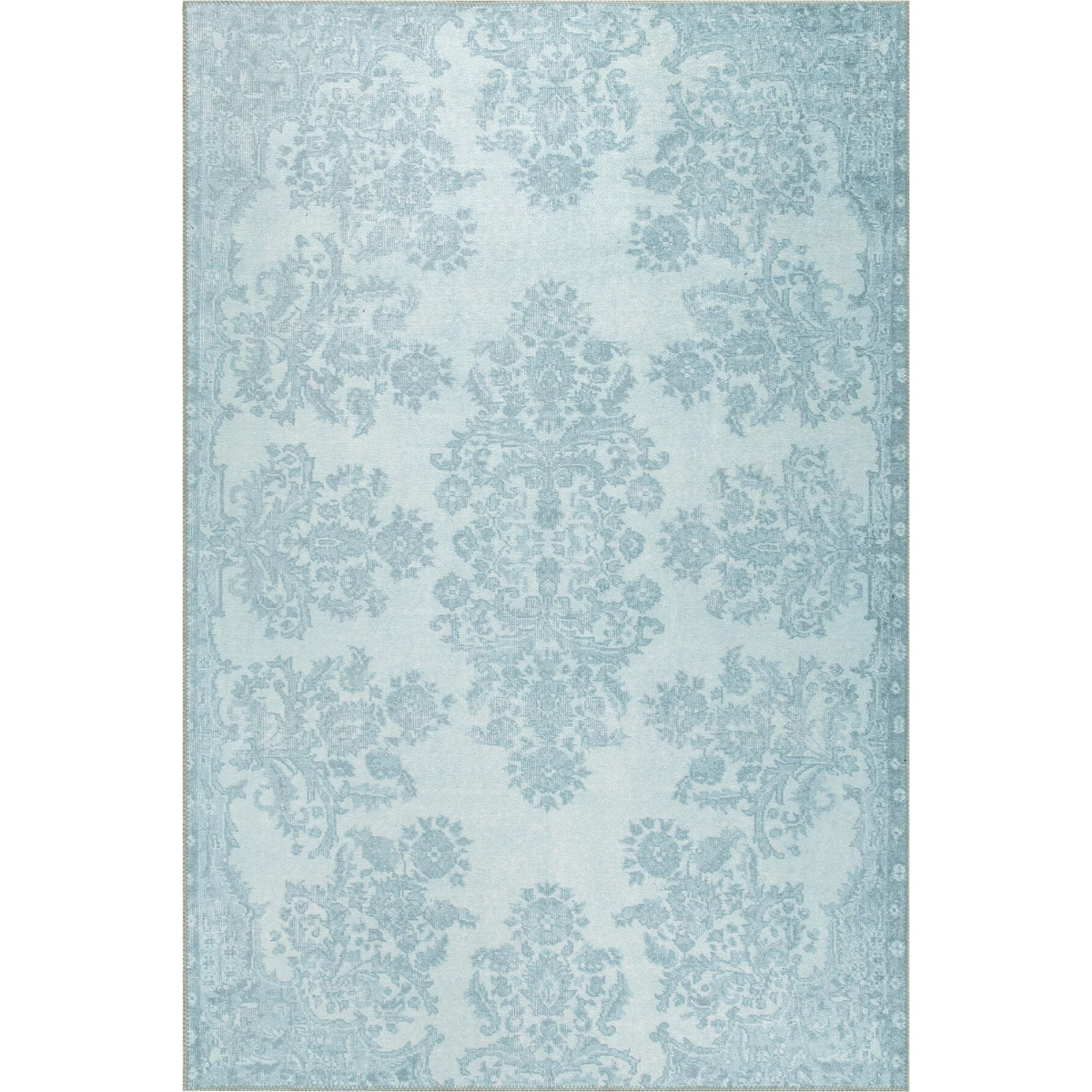 Digital Print Area Rug – Turquoise Medallion Cotton Machine Made Carpet