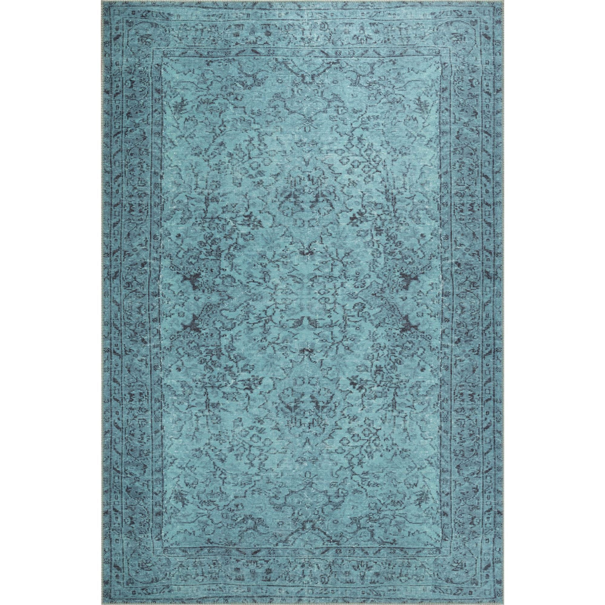 Vintage Cotton Area Rug - Washable Non Slip Turquoise Floor Carpet