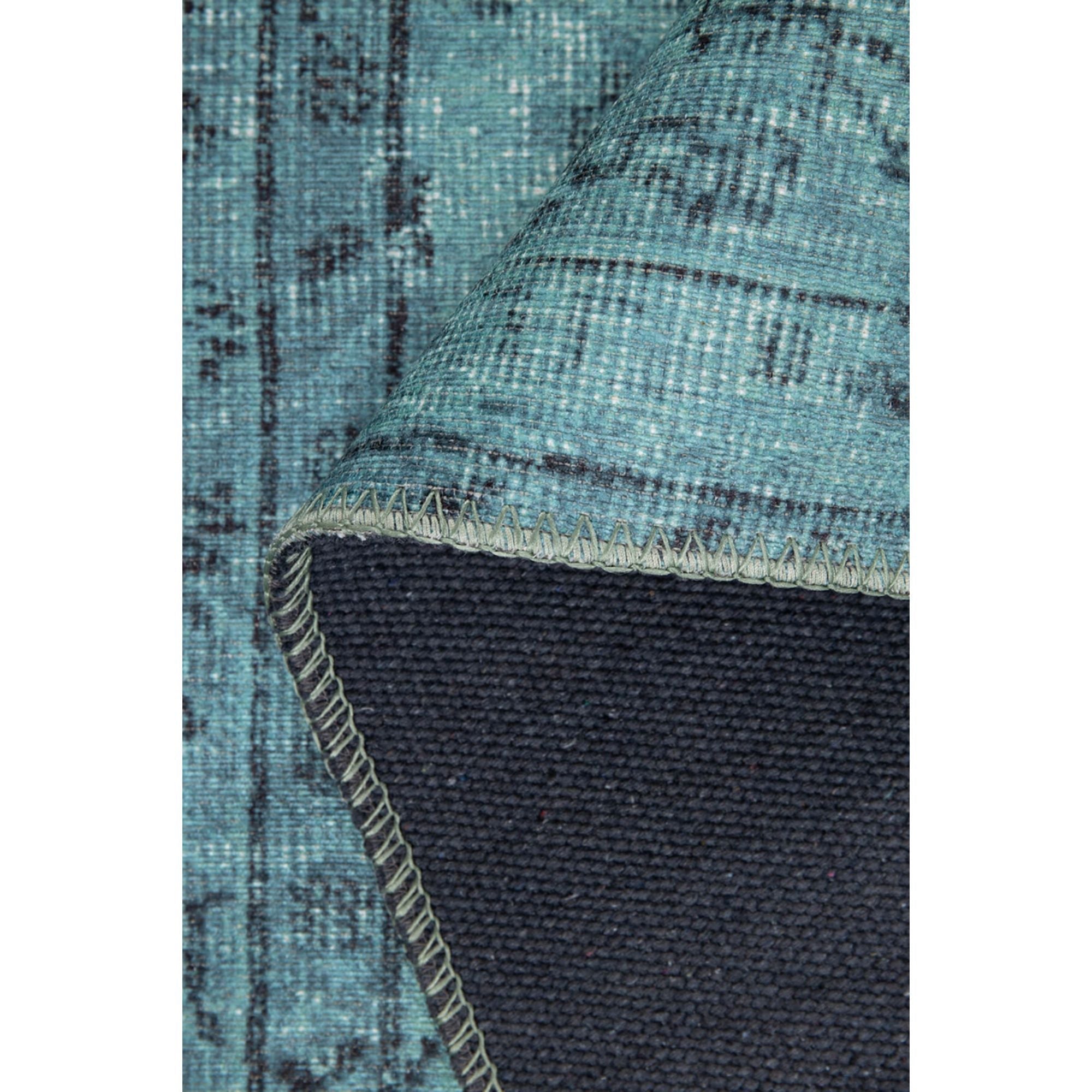 Vintage Cotton Area Rug - Washable Non Slip Turquoise Floor Carpet