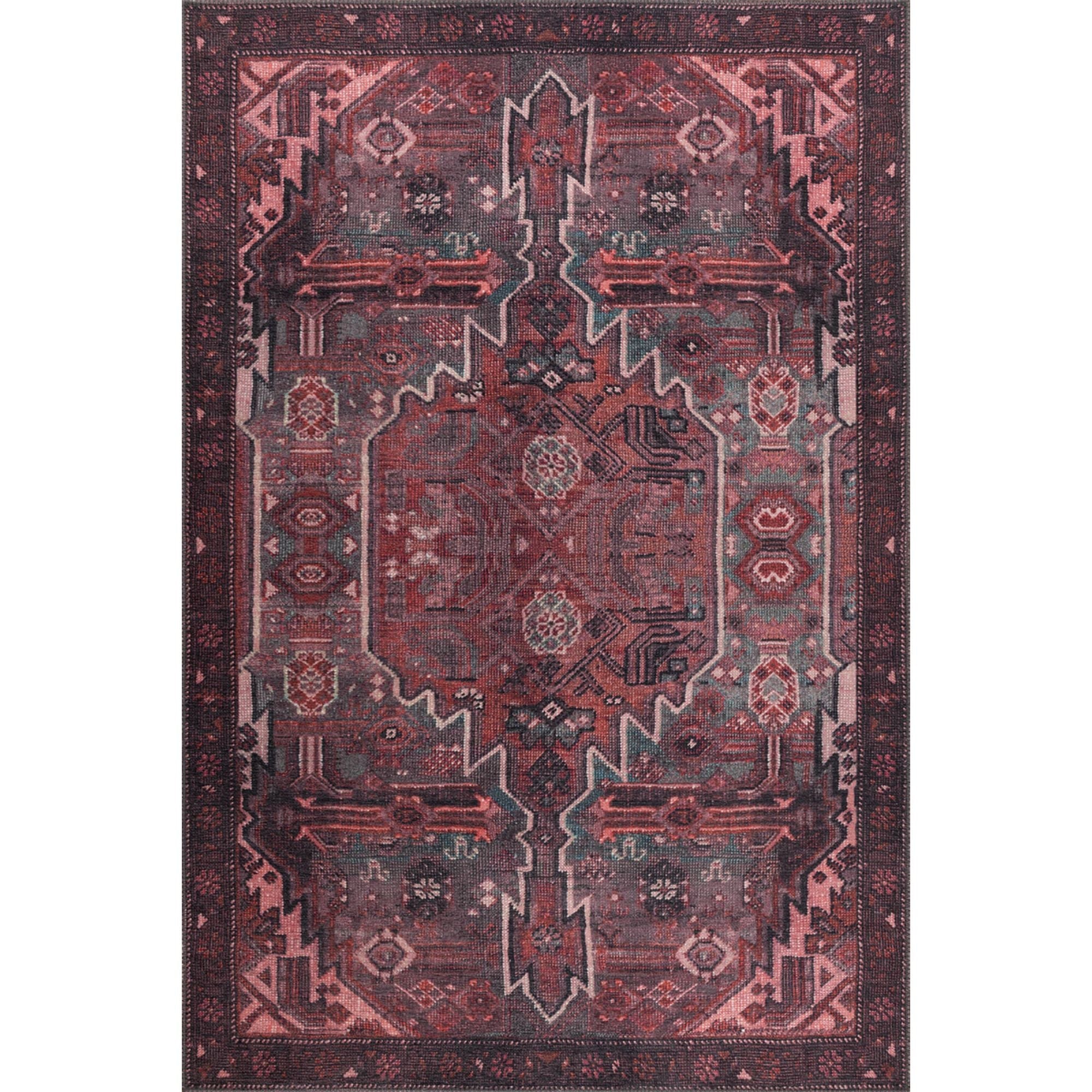 Vintage Cotton Area Rug – Washable Non Slip Burgundy Soft Microfiber Carpet