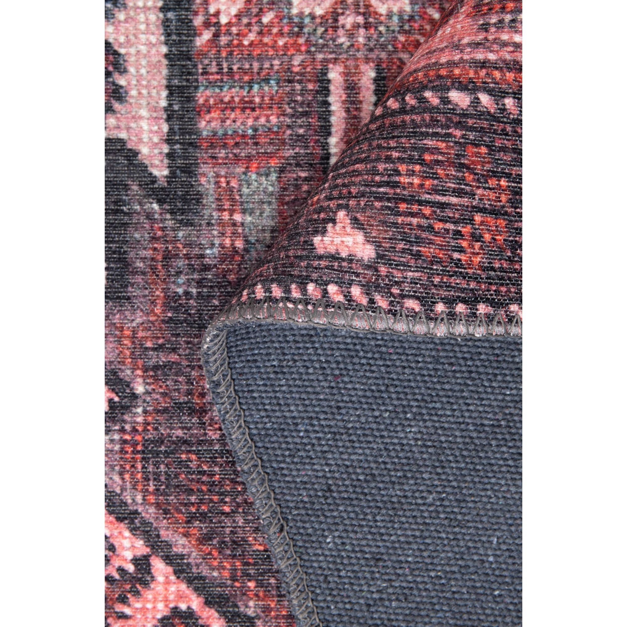 Vintage Cotton Area Rug – Washable Non Slip Burgundy Soft Microfiber Carpet