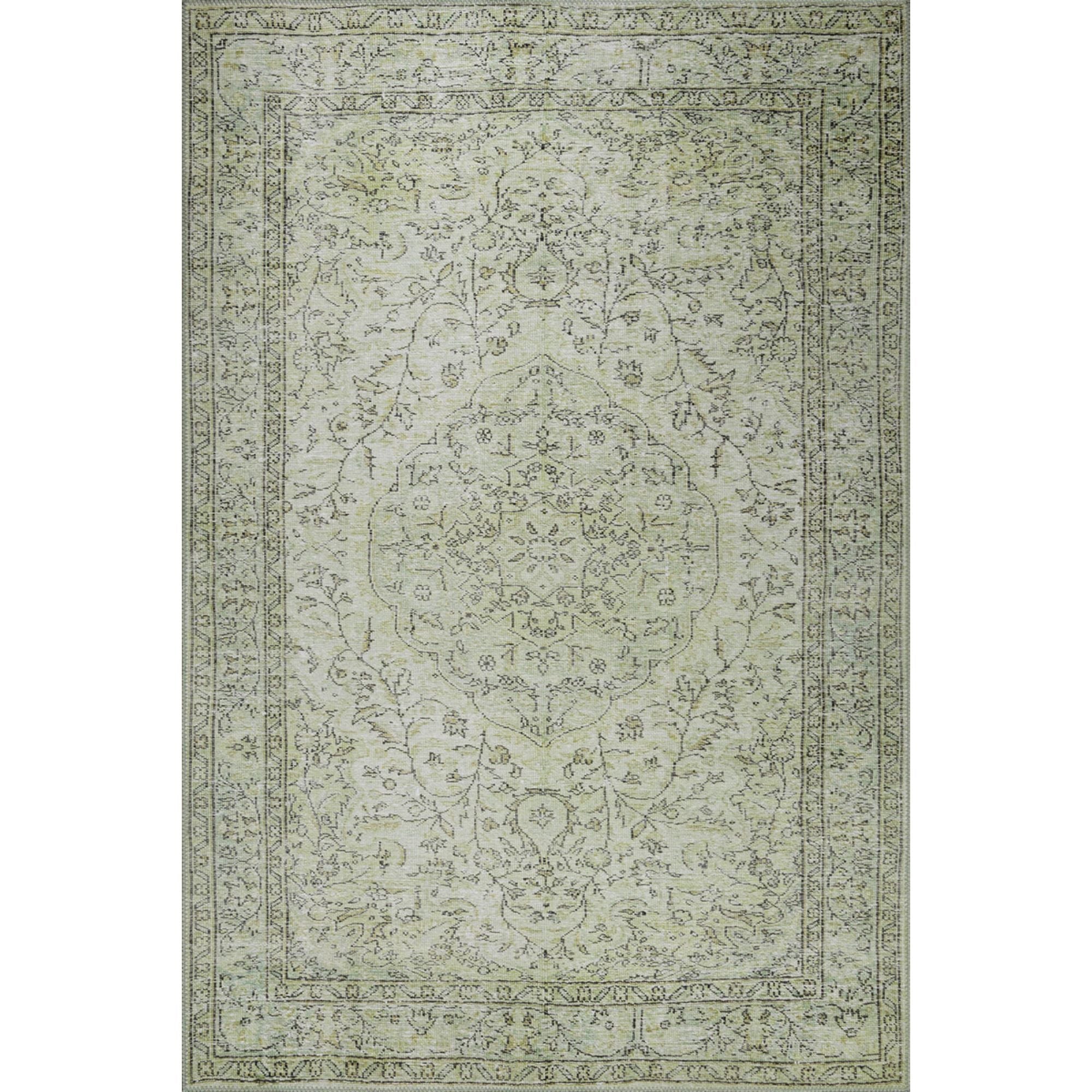 Vintage Cotton Area Rug - Washable Non Slip Green Polyester Woven Rug