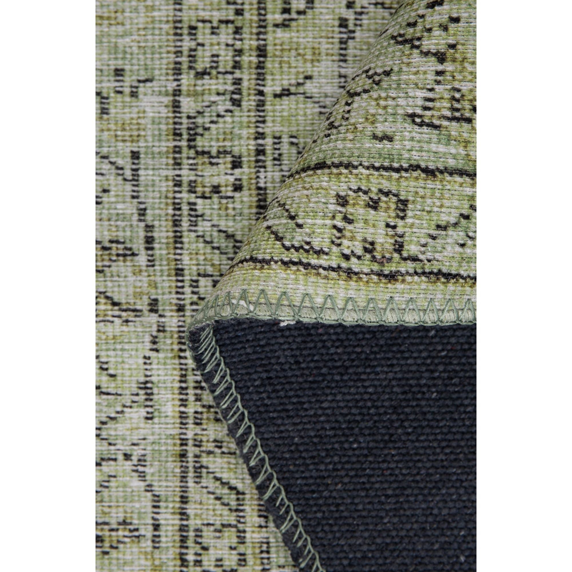 Vintage Cotton Area Rug - Washable Non Slip Green Polyester Woven Rug