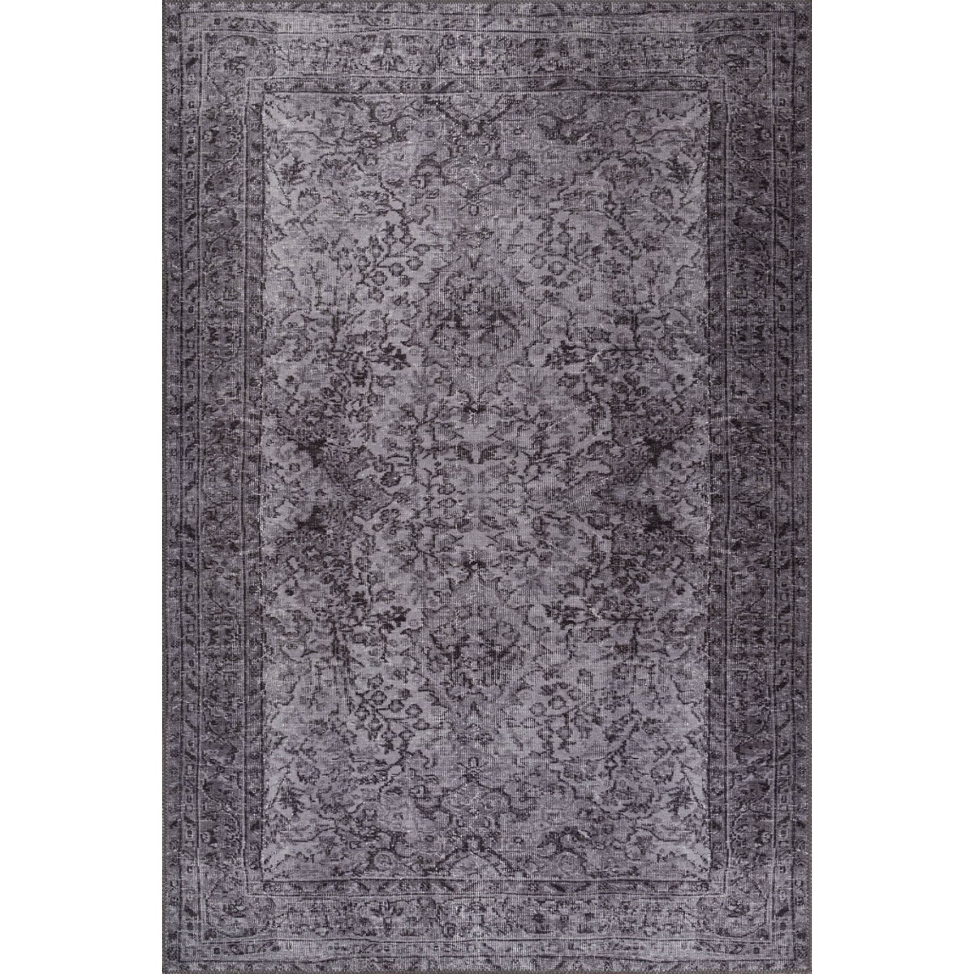 Vintage Cotton Area Rug – Washable Non Slip Anthracite Soft Microfiber Carpet
